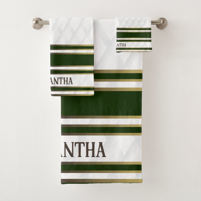 Emerald Green Gold And White Geometric Background Bath Towel Set (Insitu)