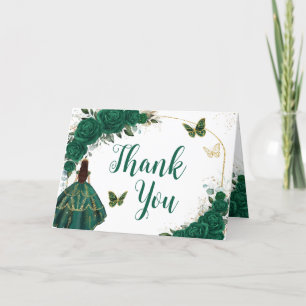 Emerald Green Gold Arch Butterflies Quinceañera Letterpress Thank You Card