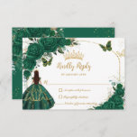 Emerald Green Gold Arch Butterflies Quinceañera RSVP Card<br><div class="desc">This pretty emerald green floral Quinceañera / Sweet 16 RSVP card features a girl dressed in a beautiful emerald green dress, chic emerald green flowers and butterflies. Simply click the customize it further button to edit the texts, change fonts and fonts colors. Matching items available in store. (c) Somerset Fine...</div>