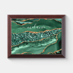 Emerald Green Gold Award Plaque with Custom Name