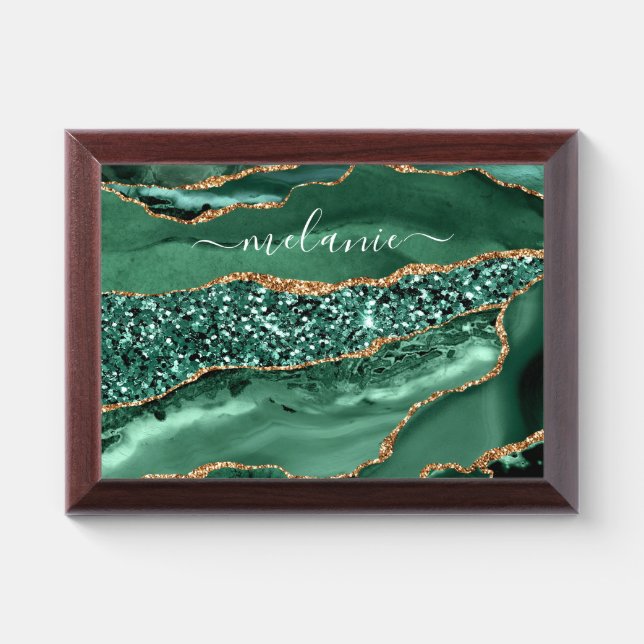 Emerald Green Gold Award Plaque with Custom Name (Horizontal)