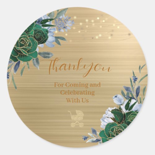 Emerald Green Gold Baby Shower Thankyou Sticker