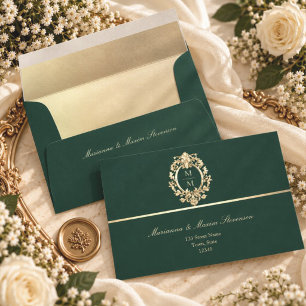 Emerald Green Gold Baroque Wedding Envelope