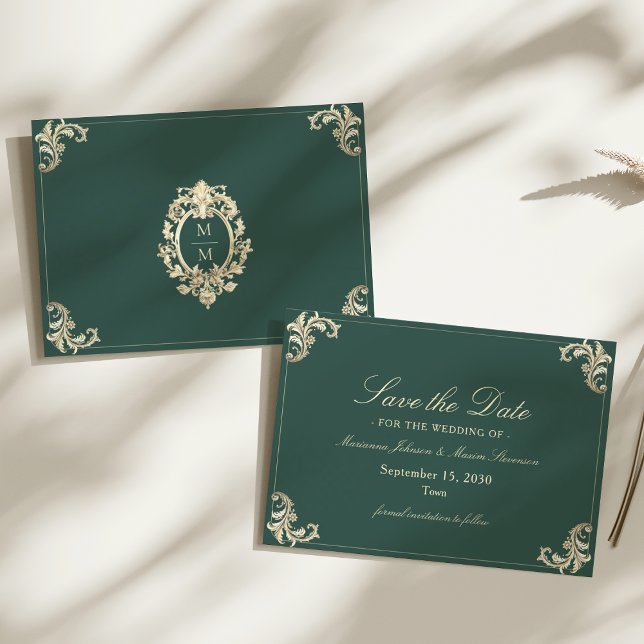 Emerald Green Gold Baroque Wedding Save The Date (Creator Uploaded)