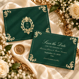 Emerald Green Gold Baroque Wedding Save The Date