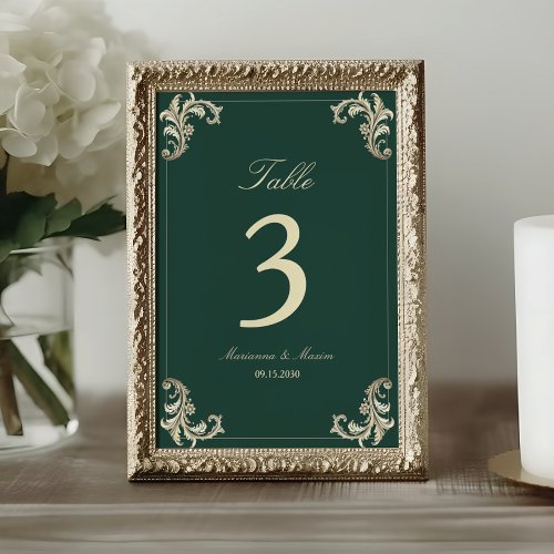 Emerald Green Gold Baroque Wedding Table Number