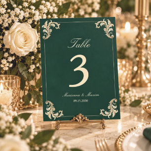 Emerald Green Gold Baroque Wedding Table Number