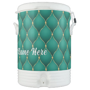 Emerald Green Gold Beverage Cooler and Custom Text