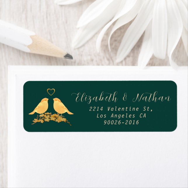 Emerald Green & Gold Birds Flowers  Label (Insitu)