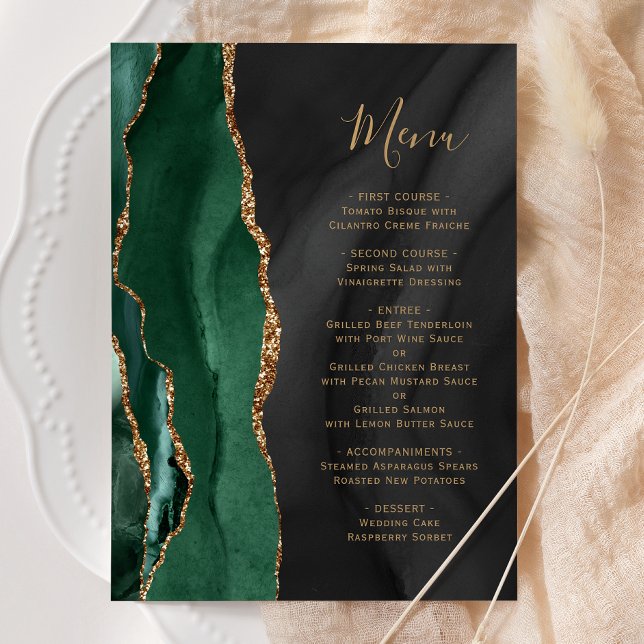 Emerald Green Gold Black Agate Wedding Menu (Creator Uploaded)