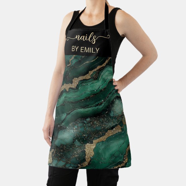 Emerald green gold black Marble Custom Nail Salon  Apron (Insitu)