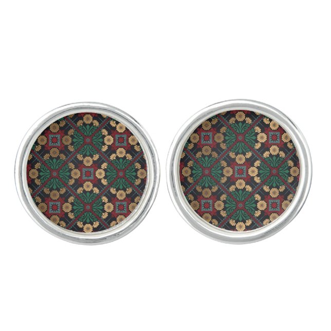Emerald Green & Gold Bohemian Cufflinks (Front)