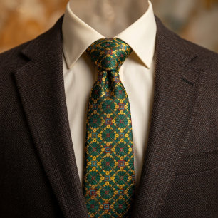 Emerald Green & Gold Bohemian Neck Tie