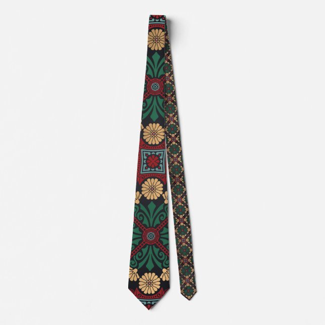 Emerald Green & Gold Bohemian Neck Tie (Front)