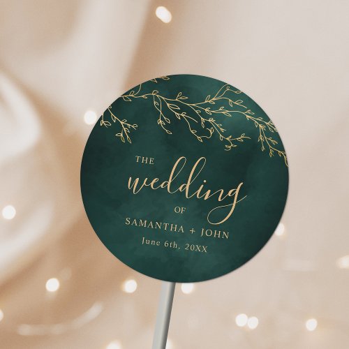 Emerald Green  Gold Botanical Elegant Wedding Classic Round Sticker