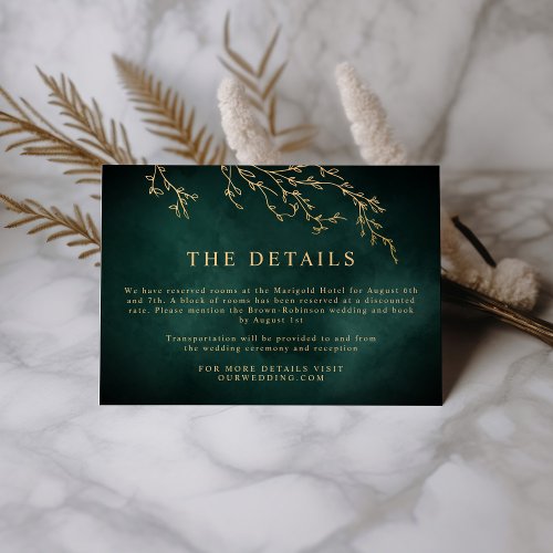 Emerald Green  Gold Botanical Elegant Wedding Enclosure Card
