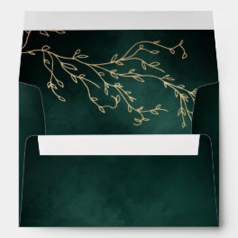 Emerald Green & Gold Botanical Elegant Wedding Envelope