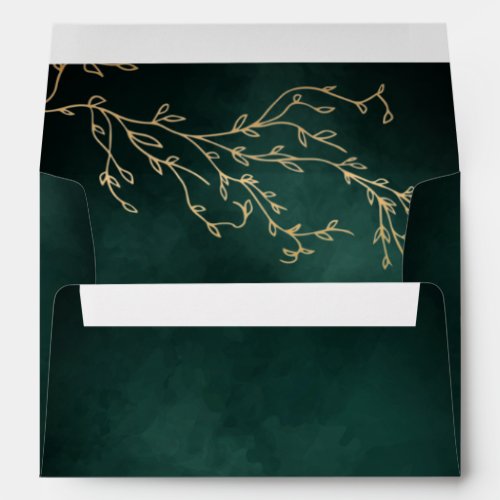 Emerald Green  Gold Botanical Elegant Wedding Envelope