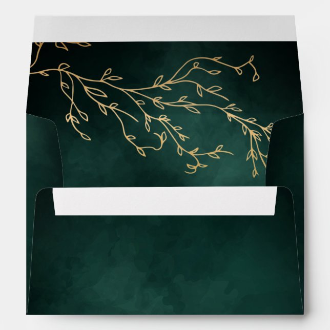 Emerald Green & Gold Botanical Elegant Wedding Envelope (Back (Bottom))