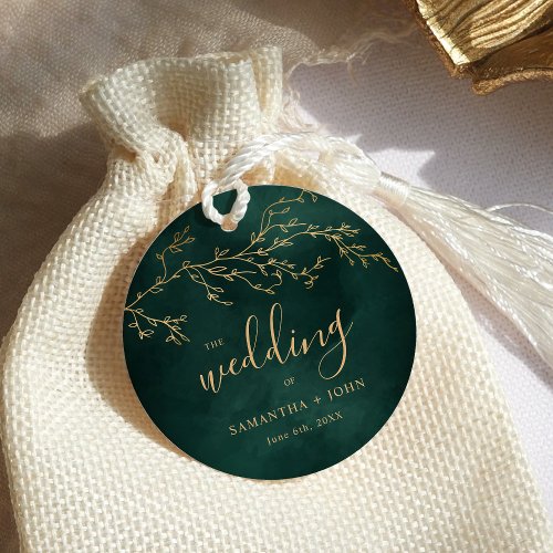 Emerald Green  Gold Botanical Elegant Wedding Favor Tags