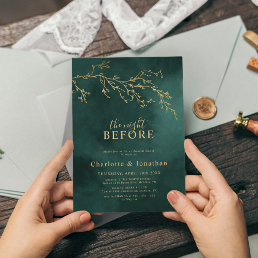 Emerald Green &amp; Gold Botanical Rehearsal Dinner Invitation