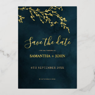 Emerald Green & Gold Botanical Save the Date Foil Invitation