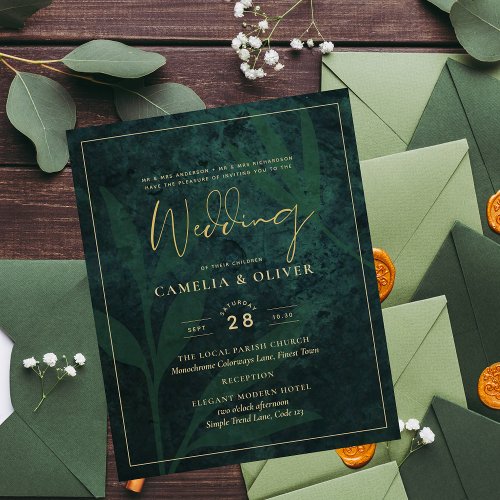 Emerald Green Gold Budget Wedding Invitation