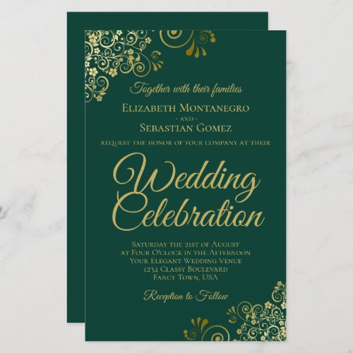 Emerald Green  Gold BUDGET Wedding Invite Large