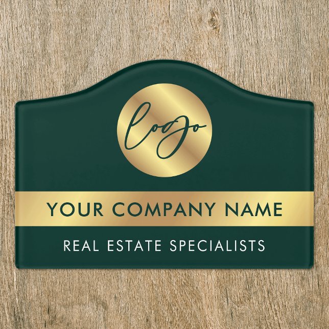 Emerald Green & Gold Business Logo Office Door Sign (Corporate green and gold effect company logo, name and tag line office door sign)
