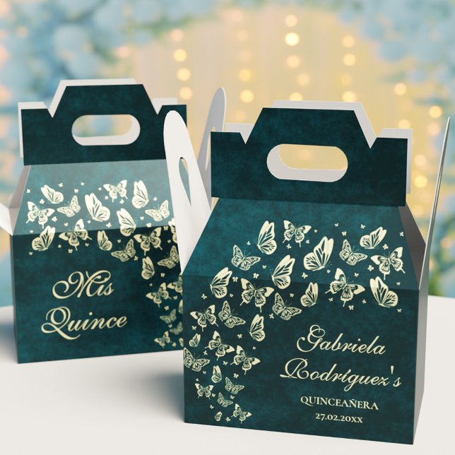 Emerald Green Gold Butterfly 15 Años Mis Quince Favor Boxes (Emerald Green Gold Butterfly 15 Años Mis Quince Favor Boxes)