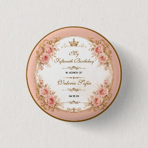 Emerald Green Gold Butterfly Quinceañera 15th  Button