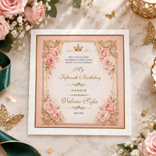 Emerald Green Gold Butterfly Quinceañera 15th Napkins