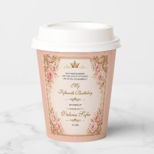 Emerald Green Gold Butterfly Quinceañera 15th Paper Cups