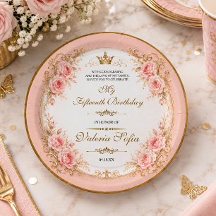 Emerald Green Gold Butterfly Quinceañera 15th Paper Plates