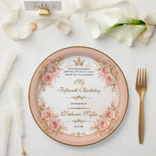 Emerald Green Gold Butterfly Quinceañera 15th Paper Plates