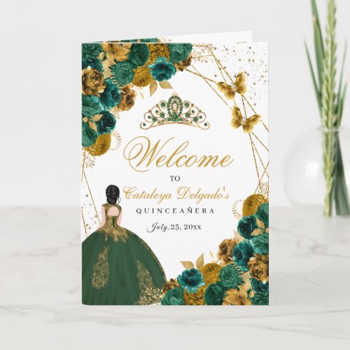 Emerald Green  Gold Butterfly Quinceanera Program