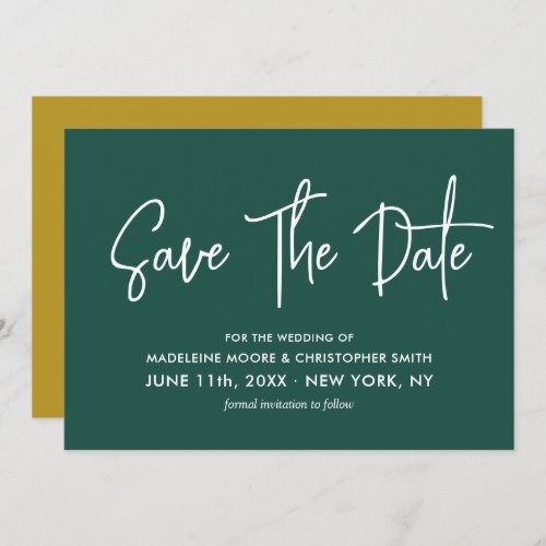 Emerald Green  Gold Calligraphy Scan QR Code Save The Date