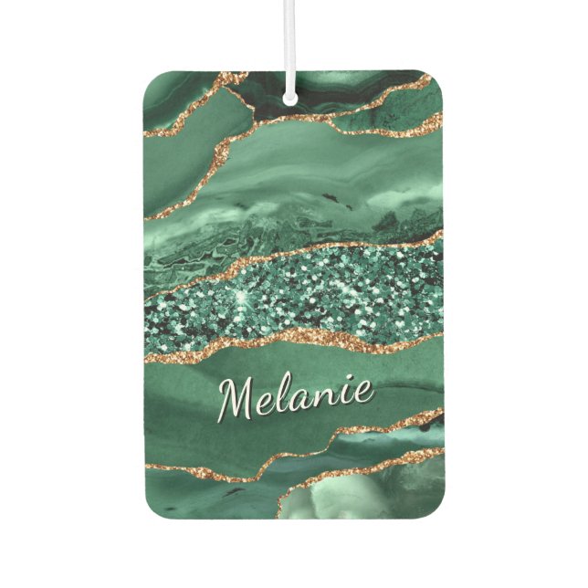 Emerald Green Gold Car Air Freshener Custom Name (Front)
