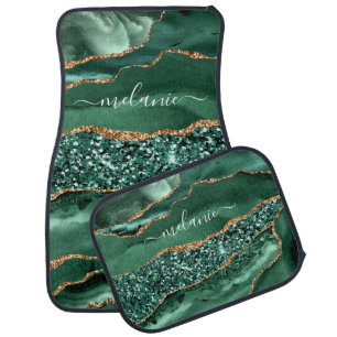 Emerald Green Gold Car Floor Mats Personalize Name