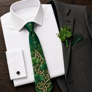 Emerald Green Gold Celtic Knot St Patrick's Day Neck Tie