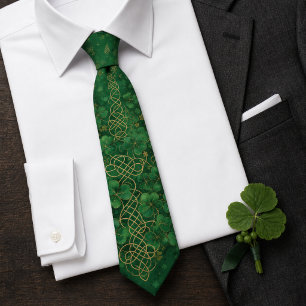 Emerald Green Gold Celtic Knot St Patrick's Day Neck Tie