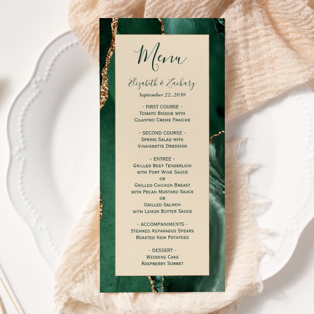 Emerald Green Gold Champagne Wedding Menu (Creator Uploaded)