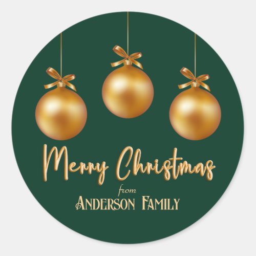 Emerald Green Gold Christmas Ornaments  Classic Round Sticker