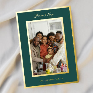 Emerald green Gold Christmas photo Holiday Card