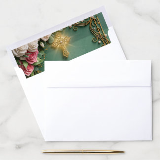 Emerald Green Gold Cross Christian  Envelope Liner