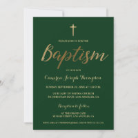 Emerald Green Gold Cross Custom Boy Baptism