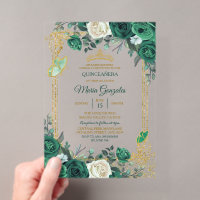 Emerald Green Gold Crown Quinceañera Butterfly