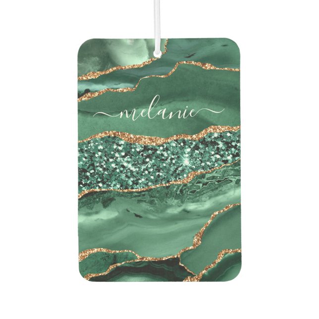 Emerald Green Gold Custom Name Air Freshener (Front)
