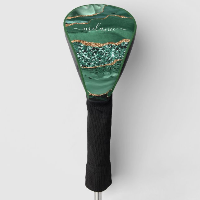 Emerald Green Gold Custom Name Golf Head Cover (Front)