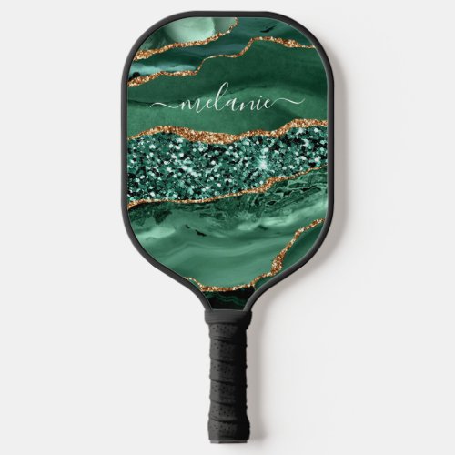 Emerald Green Gold Custom Name Pickleball Paddle